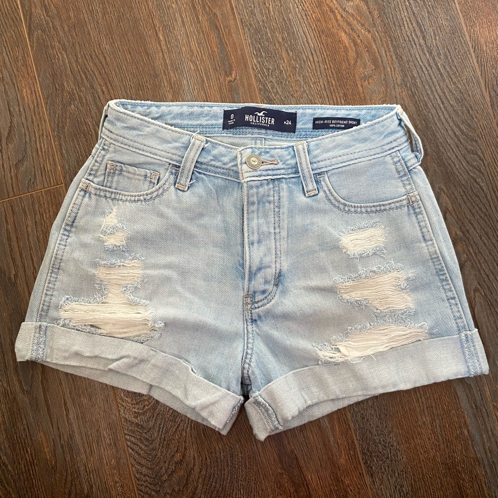 Hollister light blue denim high rise shorts